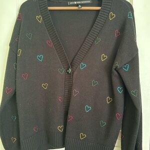 Rosenthal Women's Black Cardigan with Colorful Heart Accents